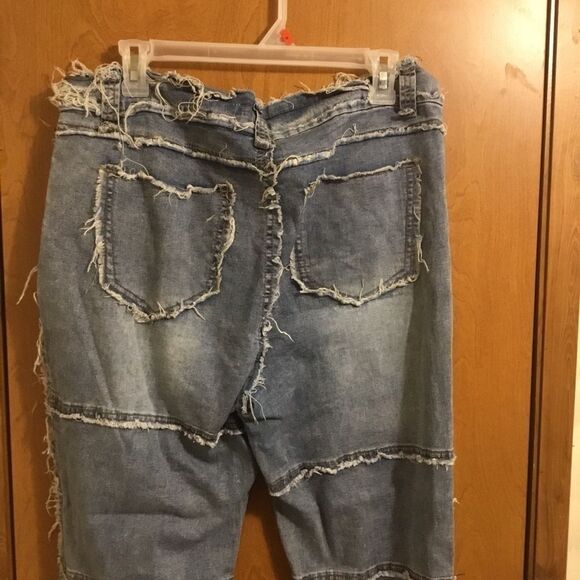 Elite Patchwork Light Wash Unfinished Raw Hem Skinny Jeans 13 - Picture 9 of 16